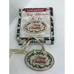 VTG 1995 Longaberger Merry Christmas Oval Tie-On Pottery 2.25" Ornament #32441